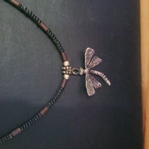 Sapphireskies Designs Handmade Glass Beaded Sterling Dragonfly Necklace 5/25.00